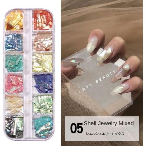 TIANMI Nail Art Decoration Ultra Thin Shell Flakes 12 Colors Japanese 3D Manicure White Opal Metal Circles Nail Decals