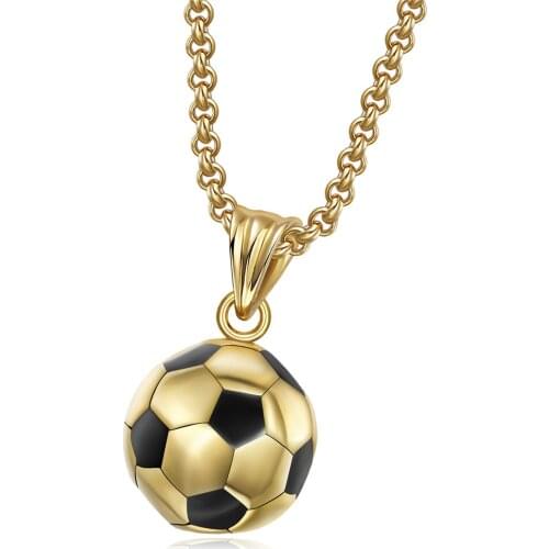 NEW I Love Football Pendant Necklace Stainless Steel with Box Chain Men Women Gold Soccer Sport Fashion Jewelry