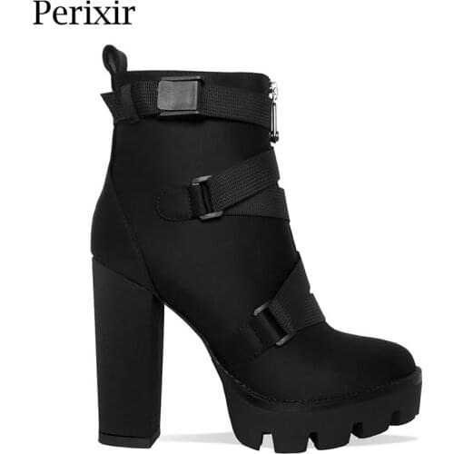 2019 New Fashion Winter Platform Ankle Boots Women 12cm Thick Heel Platform Boots Ladies Rubber Boots Black Big Size 43