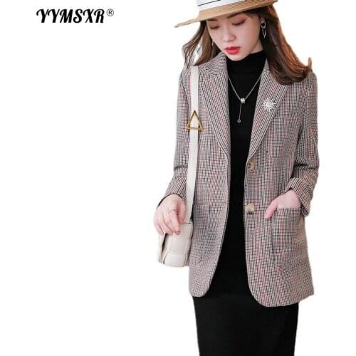 Womens Plus Size Suit High-quality 2021 New Autumn and Winter Long-sleeved Single-breasted Plaid Ladies Jacket Office Coat
