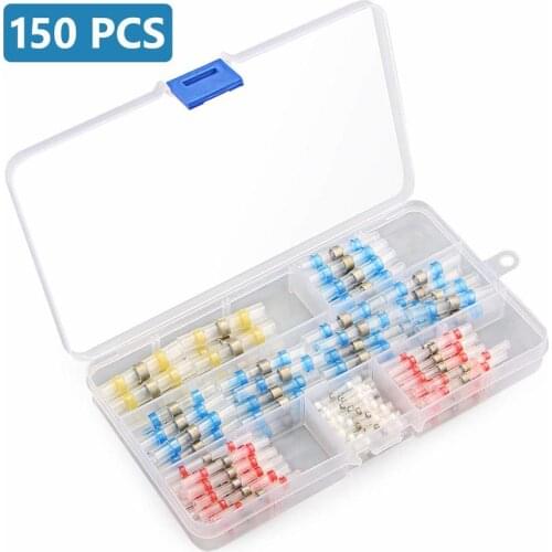 150Pcs Electrical Wire Butt Connectors Insulated Solder Sleeve Tube Heat Shrink Sorder Terminals Waterproof Kit Assortment