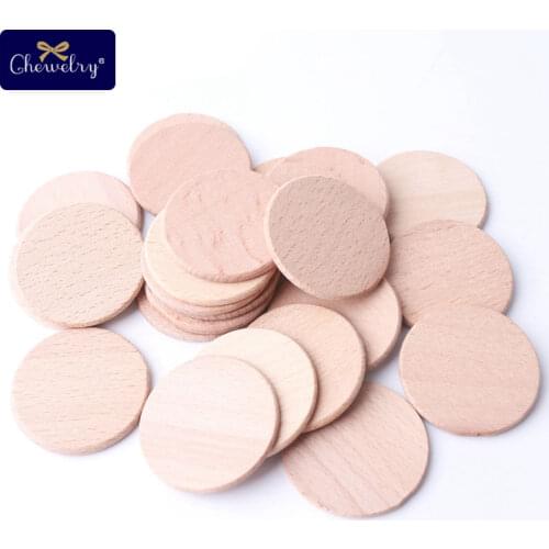 30pcs 37mm Unfinished Beech Wooden Coins Circles BPA Free Wood Teether DIY Baby Toys Unpainted Chew Slices Beads Baby Teething