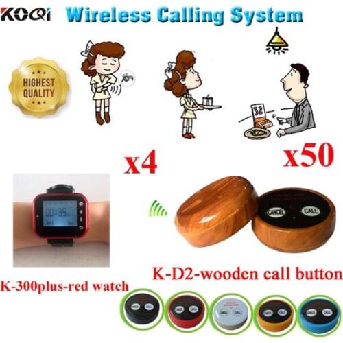 Wireless Restaurant Call Calling Waiter Server Paging Service System - Table Calling Watch & Button( 4 watch + 50 call button )