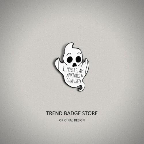 Fashion Design White Little Ghost Brooch Wearing Letters White Robes Small Tail Ghost Trend Personality Badge Pins