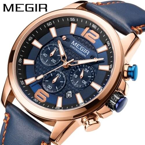 MEGIR Chronograph Quartz Watch Men Luxury Men Fashion Casual Leather Watches Luminous Waterproof Male Clock Relogio Masculino