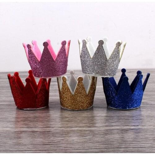 120pcs/lot 5colors Newborn 3D Felt Kids Crown For Girls Hair Accessories Handmade Glitter Felt Crown For First Birthday Hat