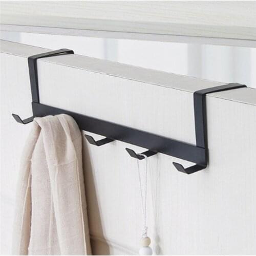Punching Free Door Hooks Iron Rack Cloths Towel Hanger Door Key Hanging 5 Hooks Bracket Bathroom Kitchen Cabinet Storage Holder