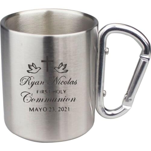 Double Vacuum Coffee Cup 220ml Travel Mug Stainless Steel Outdoor Children Cup Carabiner Hook Handle Heat Resistance