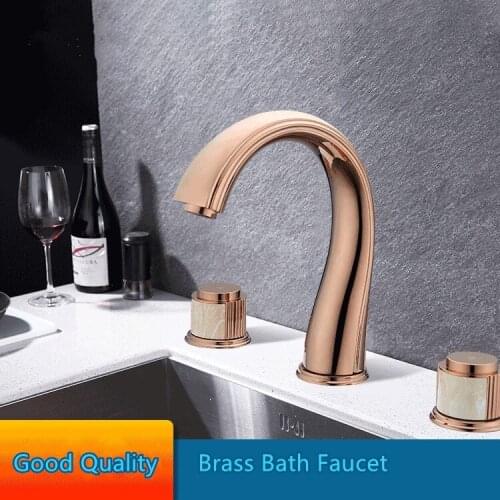 European design Rose Gold Brass bathroom sink faucet Three holes Two handles basin faucet cold hot mixer faucet Good Quality Tap
