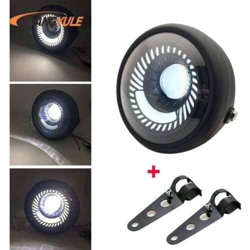 Retro 6.5 LED Motorcycle Headlight DRL Motobike Headlamp Bracket Fog High Low Beam Bulb for Cafe Racer Bobber Motor Head Light