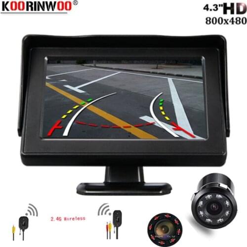 Koorinwoo Intelligent Dynamic Trajectory Moving Guide Wireless 2.4G Car Backup Rear View Camera + 4.3 inch Screen Mirror Monitor