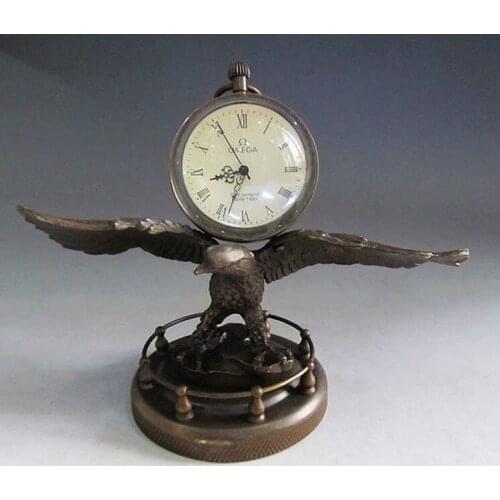 Chinese collect BRASS Copper Eagle sculpture mechanical clock watch Statue wholesale factory BRASS Arts outlets