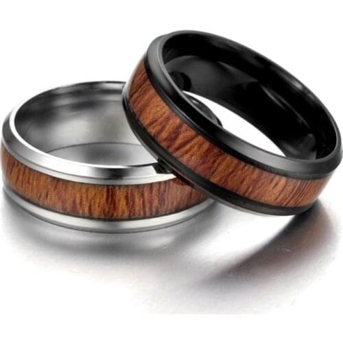 Vintage Wooden Pattern Stainless Steel Rings 8mm Width Mens Size 6-13 Mens Jewelry Fashion Simple Metal Rings Free Shipping