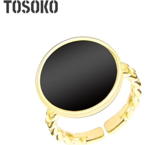 TOSOKO Stainless Steel Black Shell Ring Green Malachite Ring Fashion Versatile Jewelry Women BSA071