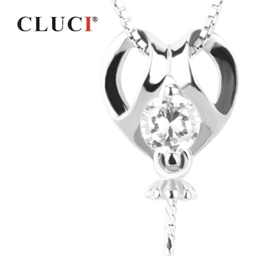 CLUCI 925 Sterling Silver Heart Pendant Zircon Charms Women Silver 925 Pearl Pendant Mounting Love Heart Shaped Pendant SP098SB