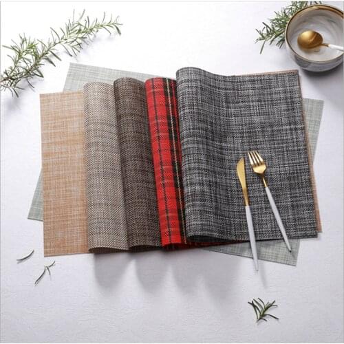 1pc 45*30cm Pvc Woven Imitation Linen Square Thick Non-Slip Insulation Table Mat Kitchen Utensils Accessories