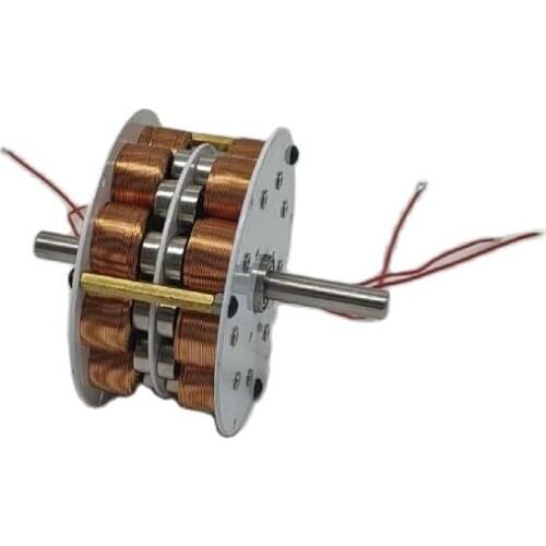 Miniature double layer disk type generator with core/multi-pole three phase AC permanent magnet brushless generator