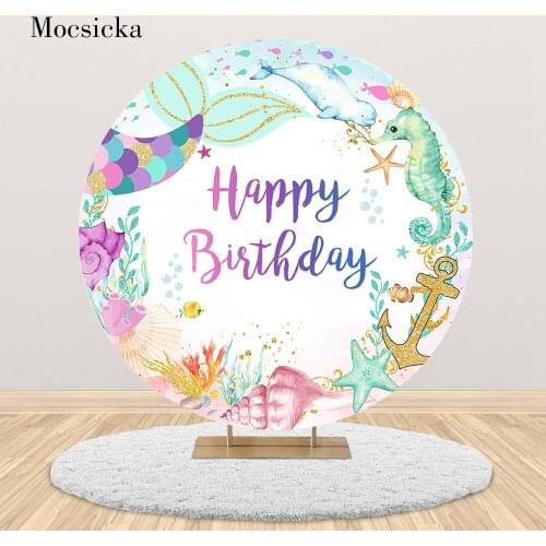 Mocsicka Round Circle Backdrop for Photography Cover Undersea Mermaid Princess Birthday Background Newborn Baby Shower Backdrops