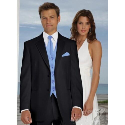 Hot Sale Groomsmen Black Groom Tuxedos Notch Lapel Men Suits Wedding Best Man Blazer ( Jacket+Pants+Tie+Vest ) C407