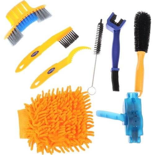 8pcs/set Bike Cycling Cleaning Kit Clean Chain Cleaner Machine Brushes Wash Tool Set Bicycle Repair Tools Accessories