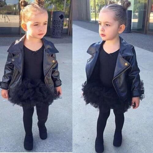 Autumn New Arrival Girls Fashion PU Leather Jackets Kids Black Coat Girl Coats Kids