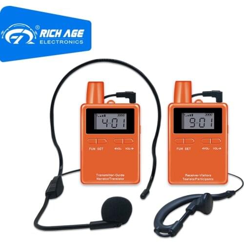 RichiTek One Way Audio Guide System Earphone 1 Transmitter+2 Receivers For Travel Agency With Condenser Microphone