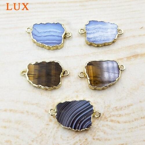 Wholesale connectors natural lace-agates stone slice pendant connectors for necklace making classic women jewelry