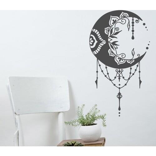 Crescent Moon Decal, Moon Wall Vinyl Sticker Mandala Moon Magic, Boho Bedroom Decoration E411