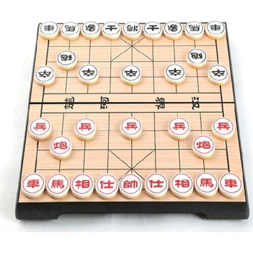Portable Xiangqi Chinese Chess Set Magnetic Foldable Board Game 25*25*2cm Chess Game F227
