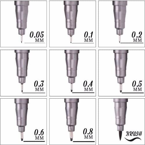 Professional 1pcs 0.05 0.1 0.2 0.3 0.4 0.5 0.6 0.8 Different Tip Pigment Liner Pigma Micron Black Ink Marker Pen Sketching Pens
