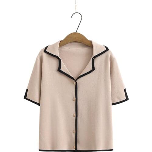 Plus Size XL-4XL Black Khki Womens V-neck Croptops Oversized Crochet Summer Tops Oversized Button Up t Shirts