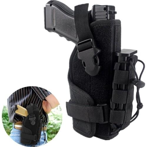 Tactical Molle Pistol Gun Holster Right-Hand Gun Pouch with Mag Holder Fits Most Handguns with Laser Light Hunting Accessary