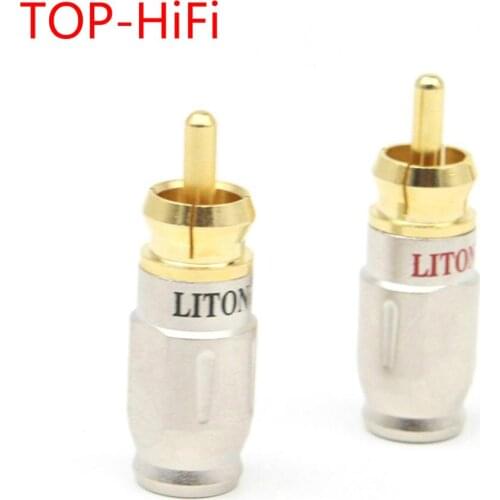 TOP-HiFi 4pcs Audio LITON RCAMale Plug Golden Plated Solder type Adapter Speaker Audio Interconnect Cable Socket Connector