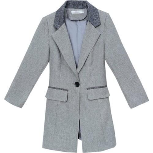 New 2021 Gray Blazers Women Jackets Patchwork Long Coat Suit Women Blazer Single Button Outerwear Womens Clothing 3XL TOP Y560