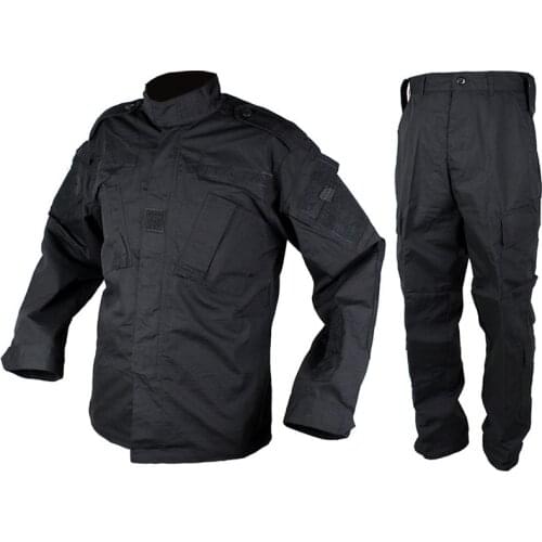 Tactical BDU Uniform Black Combat Shirt Pants Set Mens Military Army Suit CS Wargame Airsoft Clothing Training Hunting Clothes