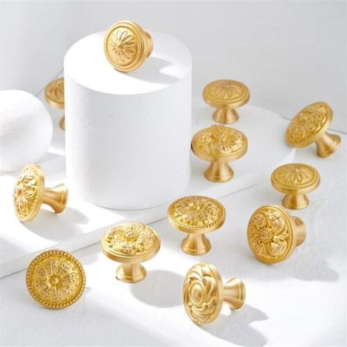 028 Bonjean Retro Brass Solid Round Copper Cabinet Door Handle Gold American-style Drawer Kitchen Shoe Cabinet Furniture Pulls