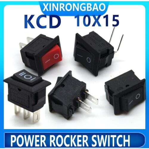 15pcs Mini Rocker Switch SPST Black and Red Snap in Switches Button AC250V3A / 125V6A 3/2 Pin 10*15mm On-off Power rocker switch