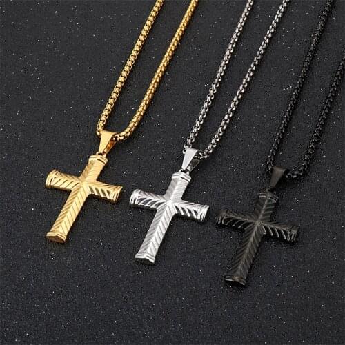 2020 Best XMAS Gift Stainless steel gold/black Cross Pendant Hip-Hop Mens Necklace 24