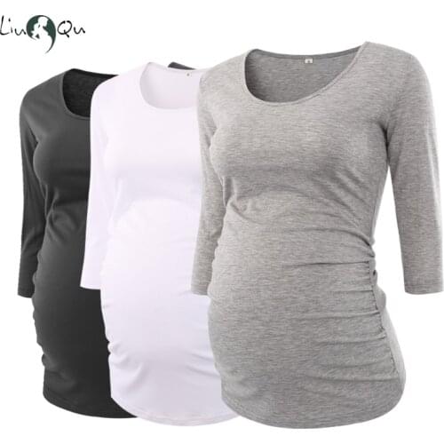 3 Pack SAVE Womens Blouses Maternity Tops Pregnant Side Ruched 3/4 Sleeve Maternity Clothes Scoop Neck Pregnancy T-Shirt