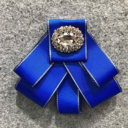 5Pcs Royal Blue Tie Bow Brooch Fabric Crystal Flower Pins And Brooches Accessories Ladie Bowtie Broaches Pin Badge For Women Men