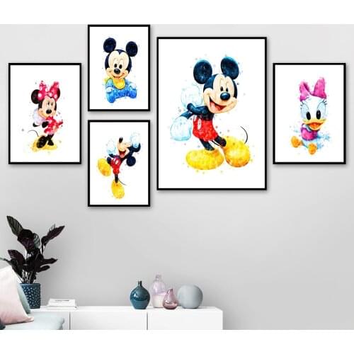 Watercolor Disney Baby Mickey Minnie Mouse and Donald Duck Canvas Print Wall Art Poster and Prints Pictures for Kids Room Decor