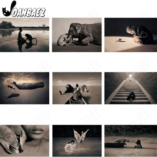 Black and White Diamond Painting Animals and People Cross Stitch Embroidery Elephant Mosaic Kit 5D Diy Inlaid Craft Decoration