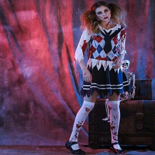 Free shipping adult Zombie student Costume Halloween Cosplay HORROR ZOMBIE ghost costume masquerade role-playing skirt suit