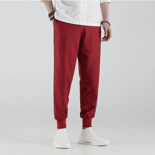 #0681 Summer Vintage Printed Pencil Harem Pants Black Red Streetwear Mens Joggers Chinese Style Casual Trousers Elastic Waist