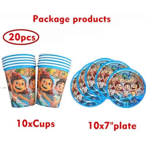 Disney Cartoon Disposable Party Tableware Luca Birthday Decoration Paper10PCS Cups And 10PCS Plates Kids Shower Party Supplies