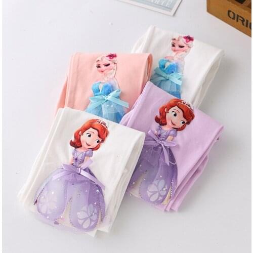 Disney Childrens Summer New Leggings 2021 Girls Cropped Trousers Wear Stereo Princess Pants 100% Thin Padded Leggings