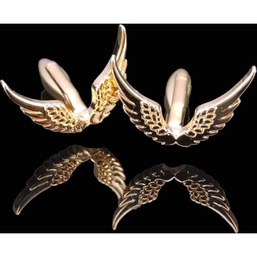 AS Quality feather gold Cufflinks new fashion jewelry angel wing Cufflinks mens Wedding Shirt badge pin gift