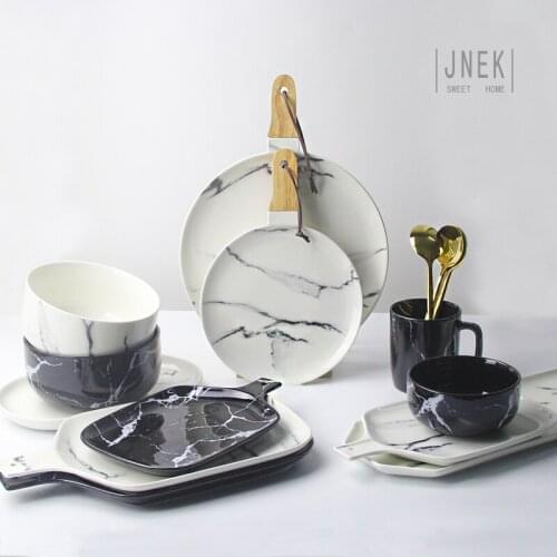 Creative Design European Style Marble Pattern Ceramic Tableware Porcelain Plate Dish Platter Bowl Cutter Board Dinnerware Set