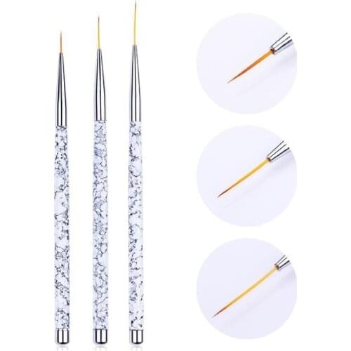 3Pcs Professional Nail Art Liner Brush UV Gel Painting Acrylic Nail Brushes Marble Striping Brushes for Short Stroke Blending