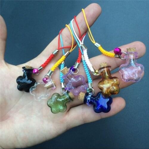 Mini Flowers Bottles Pendants with Nylon Rope Short Chains Mini Bell Bracelets Jars Glass Bottles Pendants Mixed Color 7pcs/lot